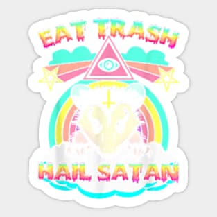 Eat Trash Hail Satan Raccoon Pentagram Satanic Garbage Gang T-Shirt Sticker